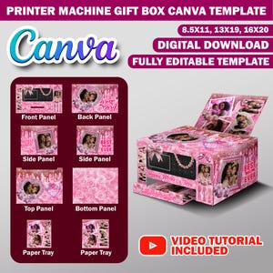 Plantilla de diseño Canva para caja de regalo para impresora del Día de la Madre, caja de regalo para el Día de la Madre hecha con cartón pluma, bolsa de regalo editable, cumpleaños, caja de regalo DIY moderna.