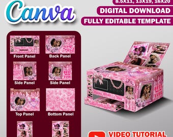 Mother's day Printer Gift Box Canva Design Template, Foam Board Mother's day Gift Box, Editable Gift Bag, Birthday, Trendy DIY Gift  Box