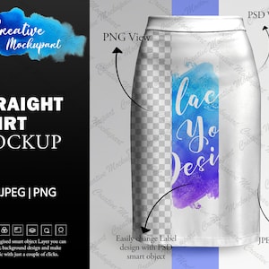 Straight Skirt Mockup | Knee Length Skirt Mockup | Change Background, Add Your Own Design Via Photoshop Smart PSD Object, Canva PNG & JPG