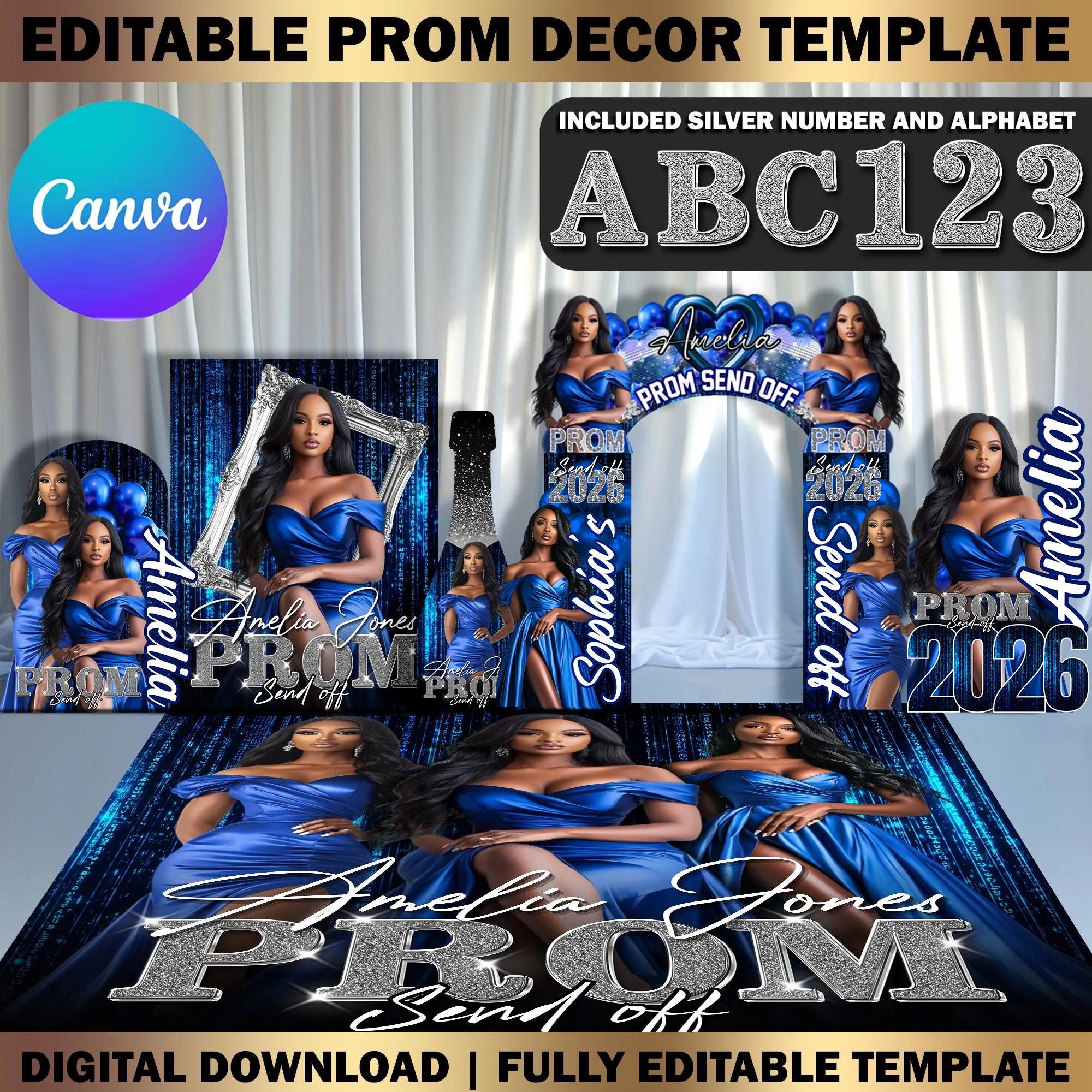 Prom Cut Out Custom Prom Decor Canva Template Bundle, Name Cutout, Blue & Silver ...