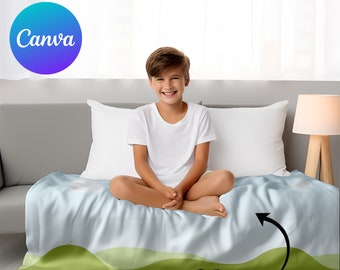 May include: A child sits on a bed with a white blanket and a green and blue patterned blanket. The text "ADD YOUR DESIGN" is at the bottom of the image.