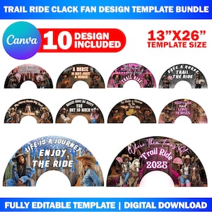10x Trail Ride Clack Fan Design Canva Template, Fully Editable Drag & Drop Template, Rodeo Country Girl 26&quot;X13&quot; Fan Mother&#39;s Day Graduation