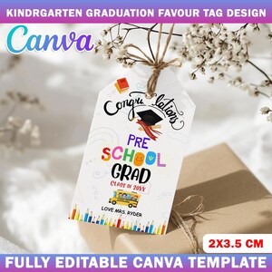 Printable Kindergarten Graduation Favor Tag Design Template, Kindergarten Tag, Congratulations Kinder Grad Gift Tag, Canva Thank You Tag