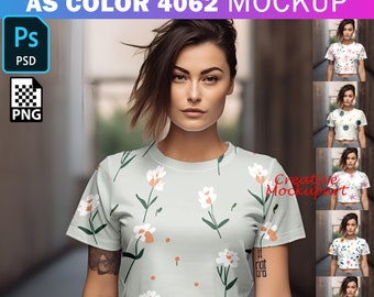 Women's Crop Top Mockup | AS Color 4062 Crop Tee Model Mockup | Add Design Via Photoshop Smart PSD Object , Canva PNG & Jpg
