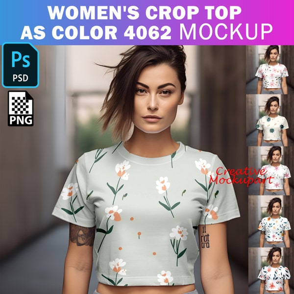 Women's Crop Top Mockup | AS Color 4062 Crop Tee Model Mockup | Add Design Via Photoshop Smart PSD Object , Canva PNG & Jpg