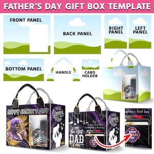 Modèle de boîte-cadeau, sac à main de créateur avec porte-cartes, coffret cadeau de sac à main de luxe, toile modifiable, fête des pères, cadeau pour papa