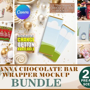 25 Canva Chocolate Bar Wrapper Mockup, Make Your Own Party Favor Design, Easy Drag & Drop Canva Frame Template To Add Design And Backgrounds