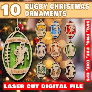 10x Football Christmas Ornament Laser Cut File, Football Christmas Ornament SVG | Custom Football Ornament | Sports Ornament SVG, DXF, Eps