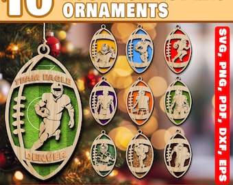 10x Ornamento di Natale da calcio File tagliato al laser, Ornamento di Natale da calcio SVG / Ornamento di calcio personalizzato / Ornamento sportivo SVG, DXF, Eps