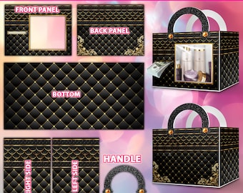 Modello di scatola regalo per borsa di design, pacchetto di design borsa fai da te, scatola regalo per borsa di lusso, Canva modificabile, laurea, borsa per la festa della mamma