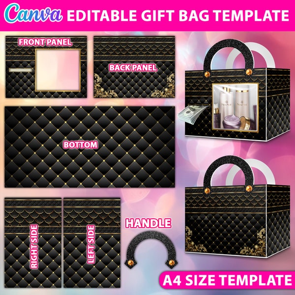 Designer Handbag Gift Box Template, DIY Purse Design Bundle, Luxury Handbag Gift box, Canva Editable, Graduation, Mother's Day Purse