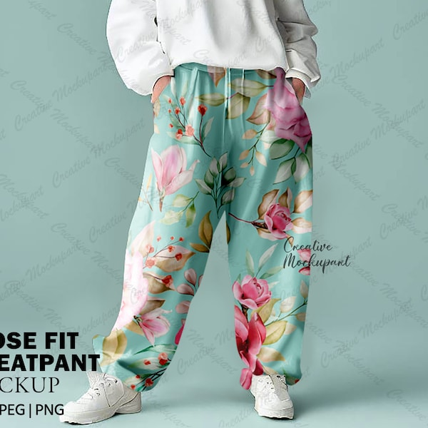 Loose Fit Sweatpants Mockup | Realistic Streetwear Sweatpants PSD | Jogger Pant Photoshop Template & Canva PNG | Comfort pant PSD