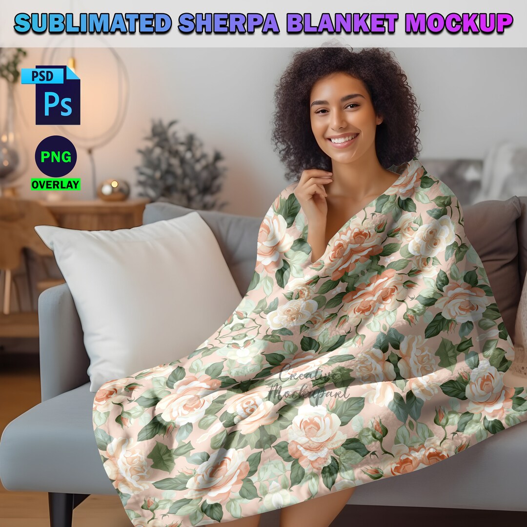 Sherpa Fleece Blanket Mockup for DIY Sublimation Boho Sherpa Etsy