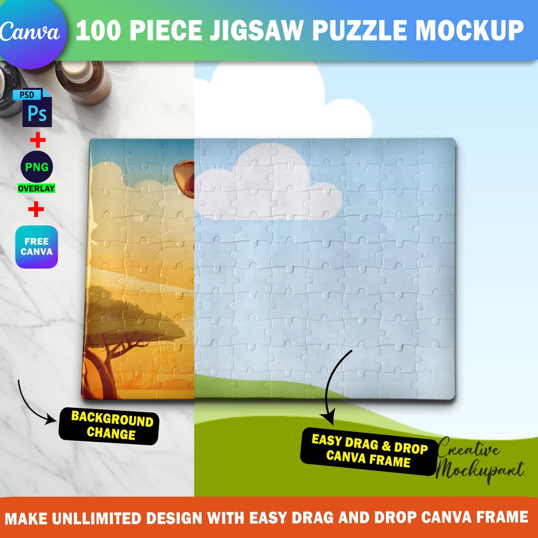 Canva 100 Piece Puzzle Mockup, Jigsaw Puzzle Template for Sublimation