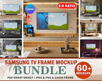 Canva 60 TV Frame Mockup Bundle, 6:9 Ratio TV Mockup Bundle, Brand Tv Frame Landscape Mockup, Insert Design Via Smart Canva Frame And PSD
