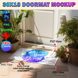 30x18 Inch Door Mat Mockup | Entry Mat mockup For Sublimation, Floormat Mock up | Coir Doormat Mockup, Drag & Drop To Insert Design in Canva