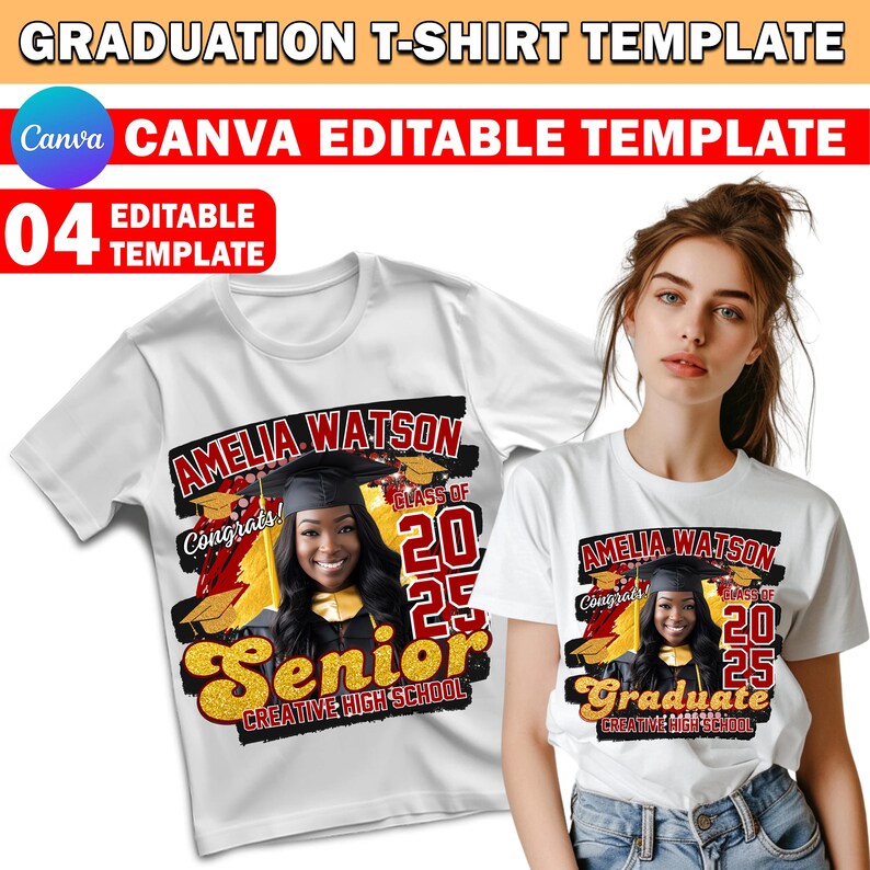 Graduation, Senior T Shirt Design, Glitter Canva Editable, 2024 Graduation Family T Shirt Design Template, T Shirt Sublimation, DTF DTG File image 3