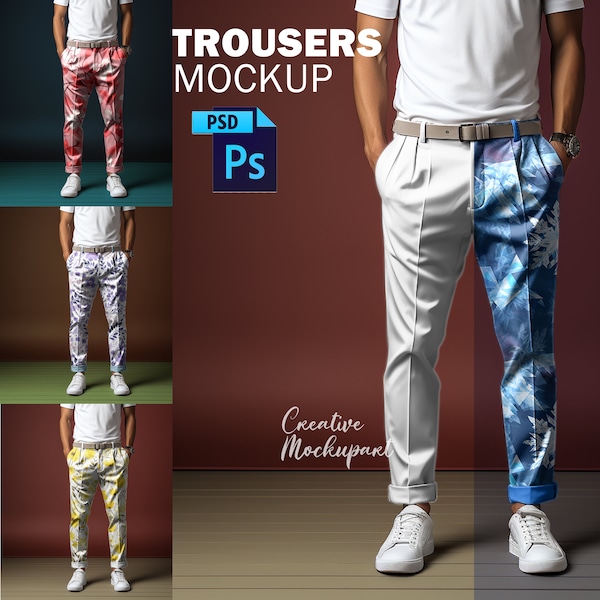 Men's Trousers Mockup | Men's Formal Pants Mockup | Business Casual Suit Pants Mockup | Insert Design Via Photoshop Smart PSD, Canva PNG JPG
