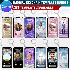 40X Memorial Keychain Canva Editable Template Bundle, Phone Call from Heaven, In Loving Memory, The Call I Wish I Could Take