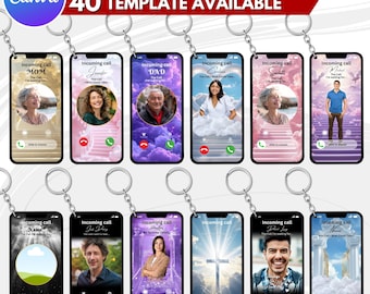 40X Memorial Keychain Canva Editable Template Bundle, Phone Call from Heaven, In Loving Memory, The Call I Wish I Could Take