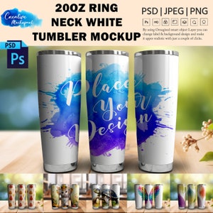 Dye Sublimation 20oz Tapered White Tumbler Mockup| Add Your Own Design Via Photoshop Smart PSD Object Layer, Canva PNG & JPG
