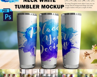 Dye Sublimation 20oz Tapered White Tumbler Mockup| Add Your Own Design Via Photoshop Smart PSD Object Layer, Canva PNG & JPG