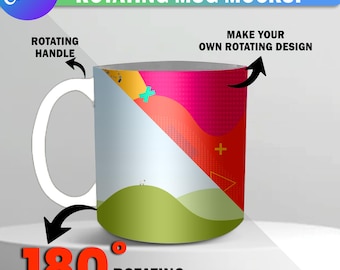 Mockup di tazza da caffè rotante da 15 once Canva, modello animato di tazza da caffè da 11 once, 12 once e 15 once Canva a 180 gradi, facile da trascinare e rilasciare, cornice Canva rotante