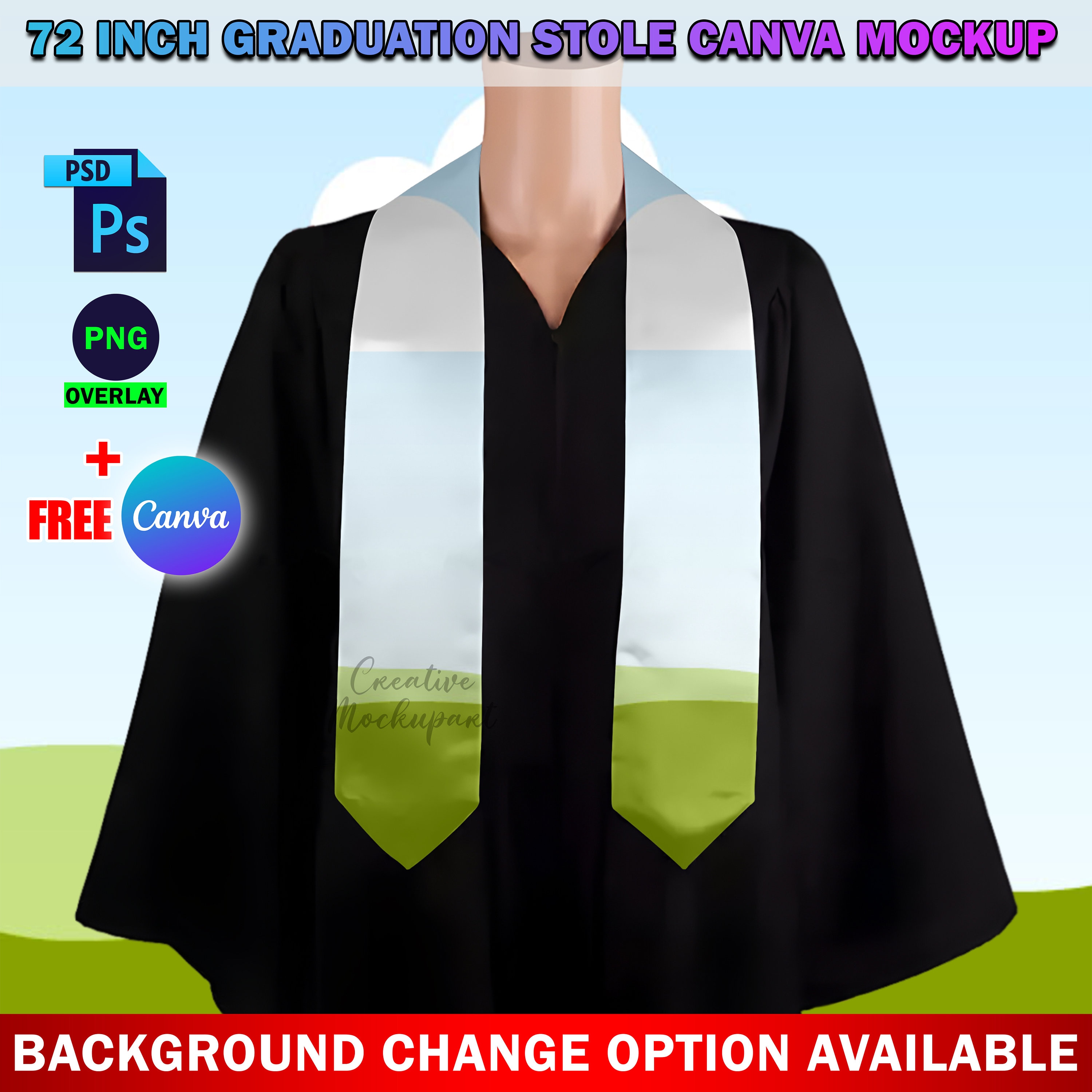Dye Sublimation 72 Inch Graduation Stole Mockup, Insert Design