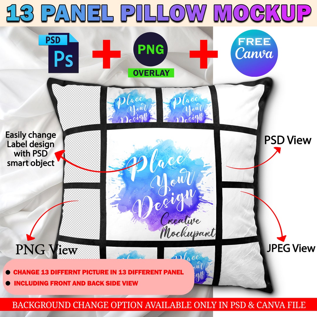 Dye Sublimation 13 Panel Pillow Mockup, Photo Frame Pillow Cover Mockup
