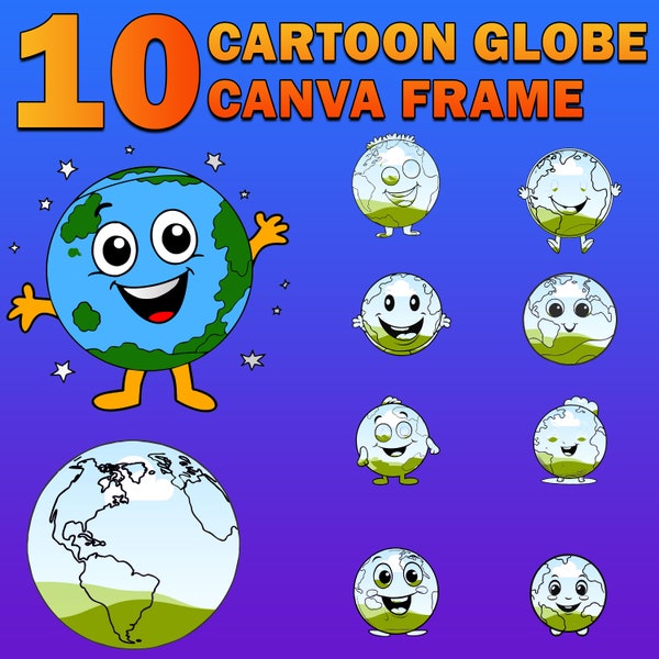 Custom Globe Canva Design Template, Make Your Own Cartoon Earth Via Easy Drag & Drop Canva Frame, DIY Mother Earth PNG SVG Editable Template