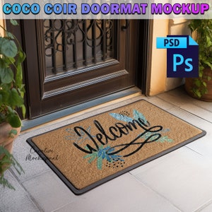 Coco Coir Doormat Mockup | Outdoor Doormat Mockup | Farmhouse Style Mockups | Insert Design Via PSD Smart Object, Canva PNG