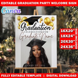 Graduation Party Welcome Sign Template, Editable Canva Grad Decor Poster, Custom Printable Welcome Board Senior/Grad Welcome Sign