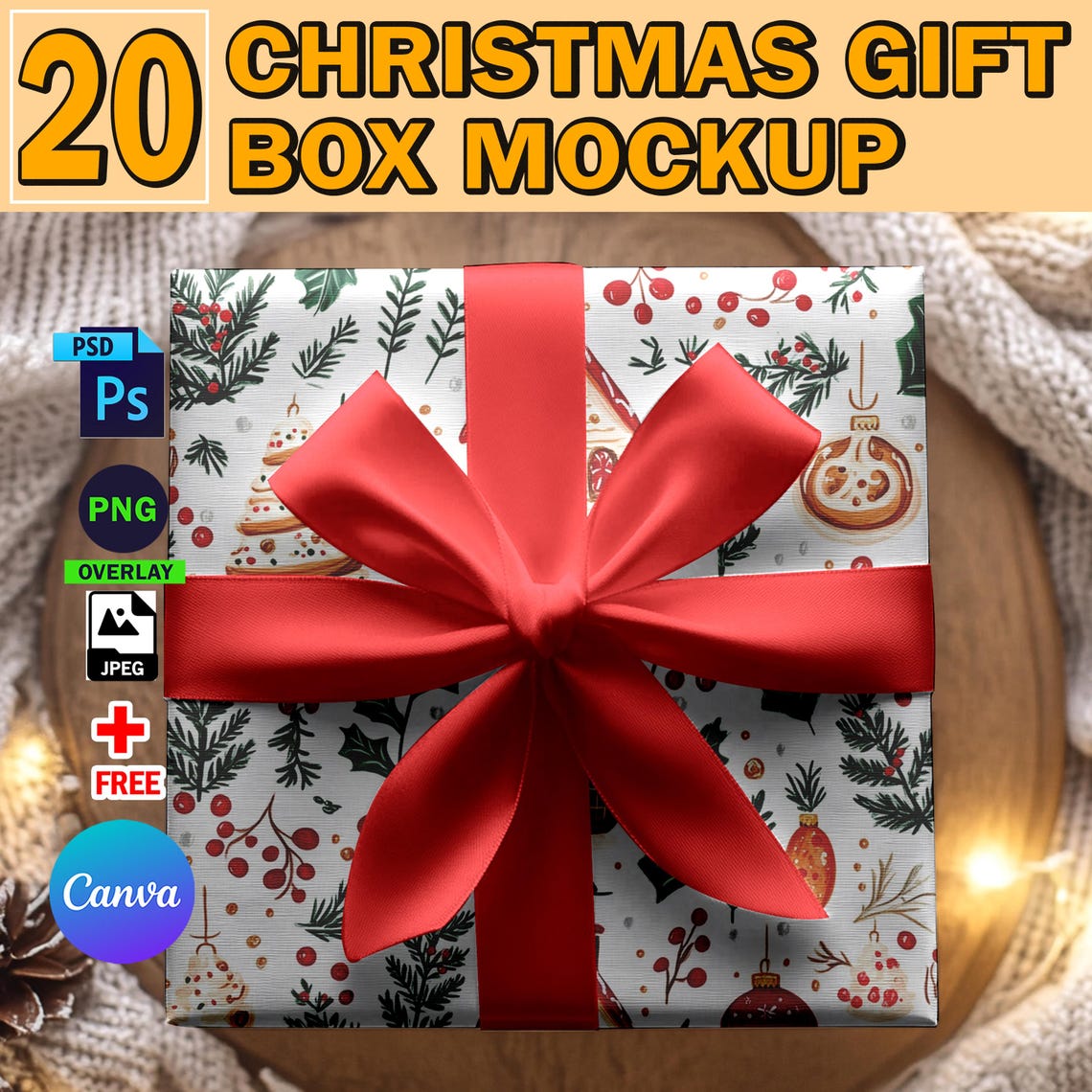 PSD 20x Christmas Gift Box Mockup Bundle , Insert Design, Change Ribbon ...