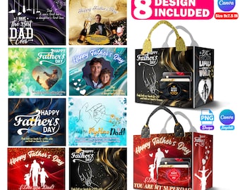 Vatertag-Geschenkbox-Design-Vorlagenpaket, Designer-Handtasche mit Geschenkkartenhalter, Luxus-Handtaschen-Geschenkbox, Canva editierbar, Geschenk für Papa