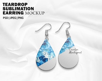 Teardrop Ohrring DYE Sublimation Mockup Vol-3 | Fügen Sie Ihr eigenes Design hinzu Über Photoshop Smart PSD Objekt, Canva PNG & Jpg