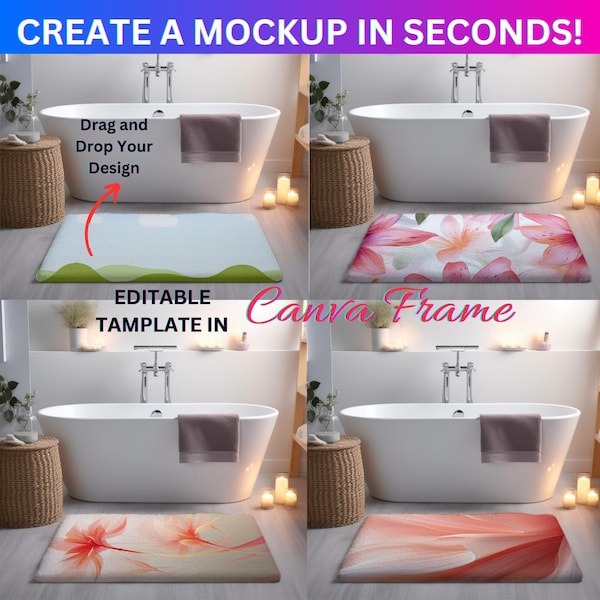 Canva Frame Bathroom Mat Mockup | Canva Bathroom Rug Mockup | Bathroom Rug & Carpet Canva Frame Mockup | Drag And Drop To Insert Design