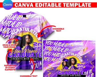 3D All Over Print Graduation T-Shirt Design Template, Customizable Grad T Shirt Design in Canva, 32X27 Inch Editable T-Shirt File