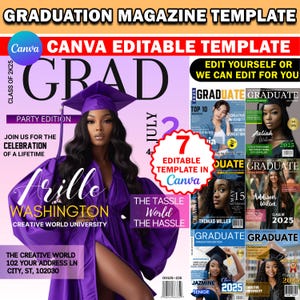 Abschluss-Magazin-Design-Vorlagen-Bundle, Senior-Klasse von 2025-Magazin-Einladungs-Bearbeitbares Paket, Grad- und Senior-2025-Design