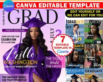 Graduation Magazine Design Template Bundle, Senior Class of 2025 Magazine Invitation Editable Pack, Grad And Senior 2025 Design
