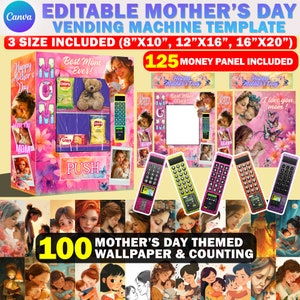 Mother&#39;s Day Vending Machine Template, Pink Theme Vending Machine, Editable 8X10, 12x16 & 16x20 Mothers Day Canva Vending Machine Template