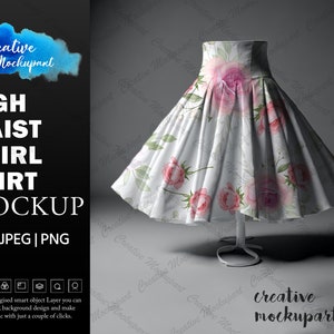 High Waist Twirl Skirt Mockup, Flare Style Twirl skirt clothing PSD, PNG and JEPG Mockup| Add your own design in Photoshop, Canva Etc