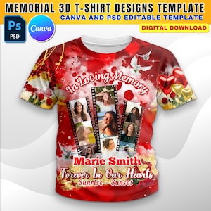 In Loving Memory 3D All Over T-Shirt Design, Memorial Red T-Shirt Design Canva, PSD Templates, Editable File Perfect For DTF & Sublimation