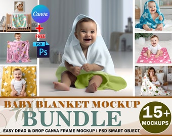 Canva 15x Babydecke Mockup Bundle, Kinderzimmer Decke Mockup, Krippe Decke Mockup, fügen Design über Smart Canva Frame und Photoshop PSD hinzu