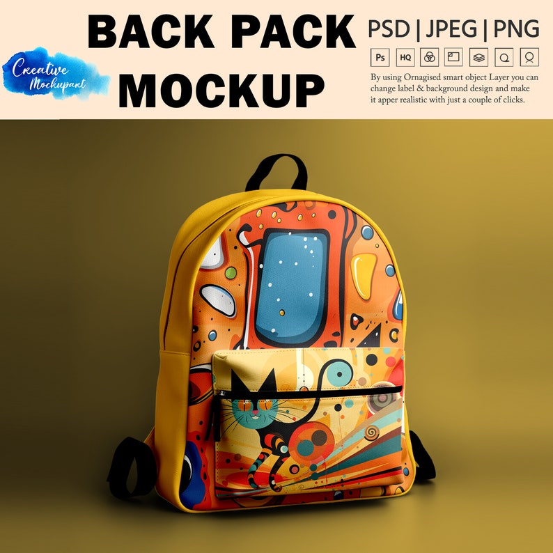 All-Over-Print Backpack Mockup, Photoshop PSD File with Smart Object, Editable Backpack Template for Seller, Print-on-Demand Backpack Mockup image 7