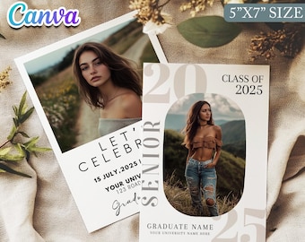 Plantilla editable de Canva para tarjeta de anuncio de graduación, plantilla de invitación de graduación, tarjeta de invitación para estudiantes de último año, invitación a fiesta de graduación.
