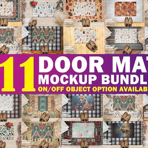 Door Mat Mockup Bundle | 11 Pre-Made Background Scene Included |Door Mar Scene Creator Mockup, On & Off Objects | Format: PSD, Canva PNG JPG