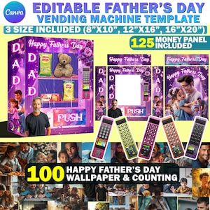 Father&#39;s Day Vending Machine Template, Editable 8X10, 12x16 & 16x20 Fathers Day Canva Vending Machine Template, Money Panel PNG, Background