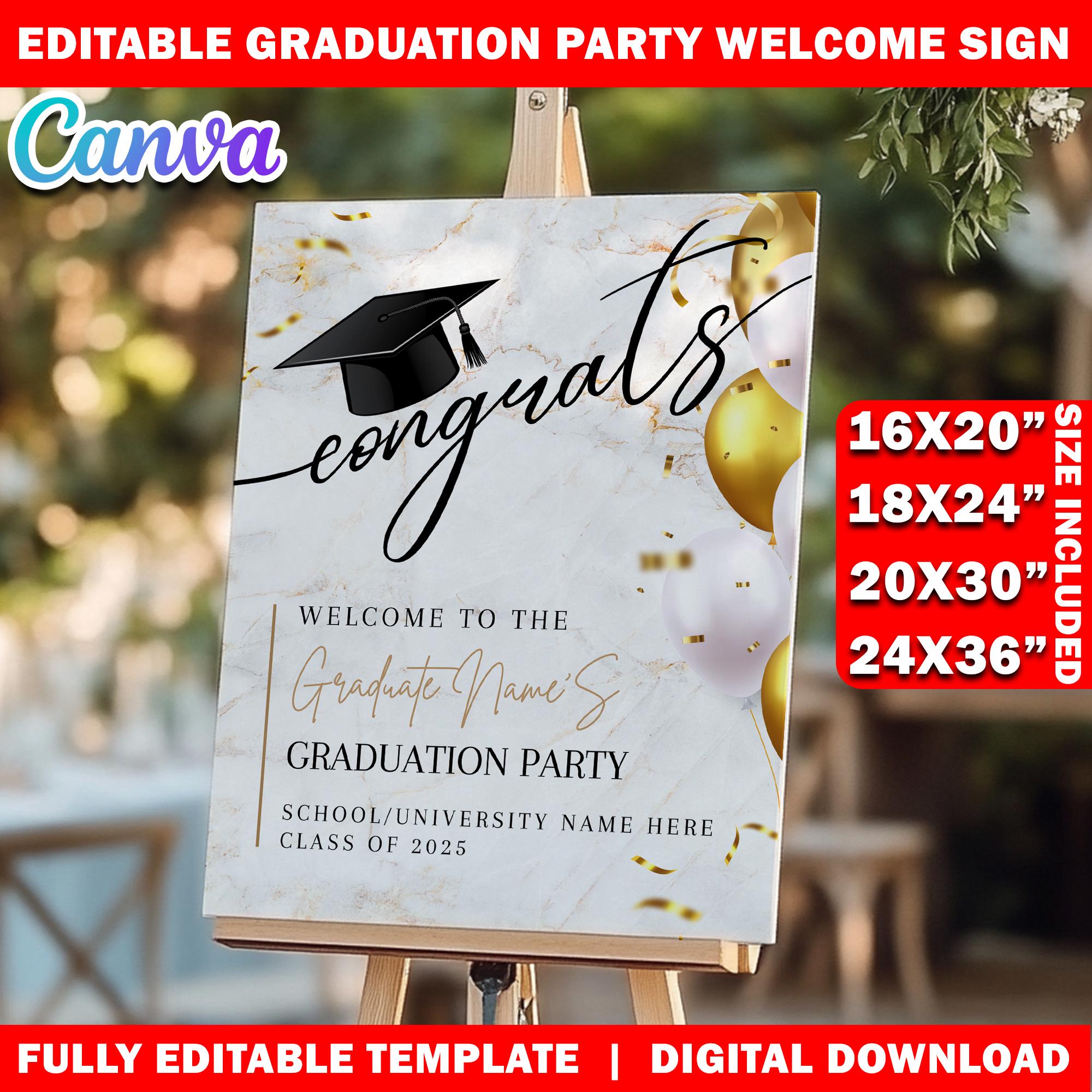 Grad Welcome Sign Graduation Party Welcome Sign Template, Editable 4 Sizes Canva Grad ...