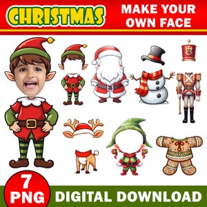 7 Kerstmis voeg je eigen foto toe foto png-bundel, kerstman elf rendier sneeuwpop notenkraker foto toevoegen clipart klas decor prikbord, decor