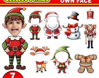 7 Christmas Add Your Own Photo Picture PNG Bundle, Santa Elf Reindeer Snowman Nutcracker Add Photo Clipart Class Decor Bulletin Board, Decor